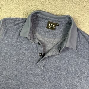 U-510 Polo Shirt Mens Large Blue Viscose Bamboo Stretch Under 510 Button Down